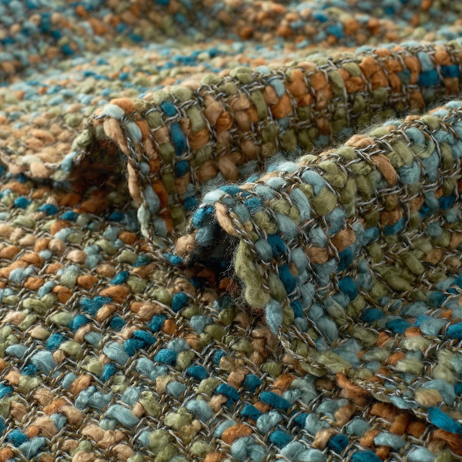 Multi-Color Gold Green Cable Knitted Throw Blanket for Couch,50"X60" Boho Style Textured Blankets for Home Decor,Super Soft Warm Cozy Chunky Knit Blanket with Decorative Tassels for Bed - Image 3