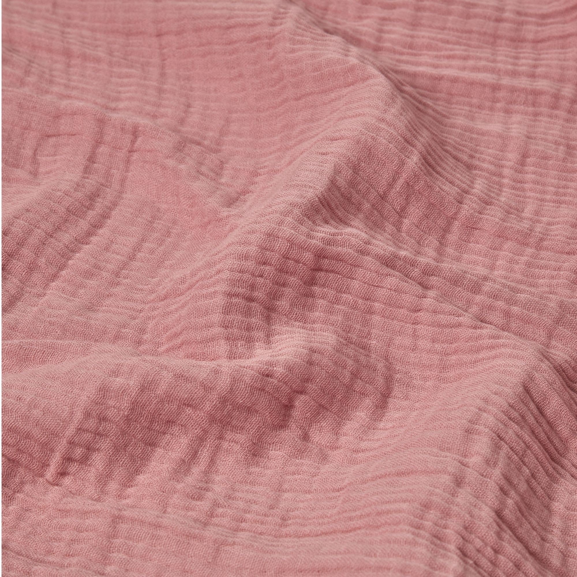 HOMESCAPES Plaid in garza di cotone, 127 x 180 cm, con nappine, coperta leggera e traspirante, 100% cotone, copridivano o letto, colore: rosa
