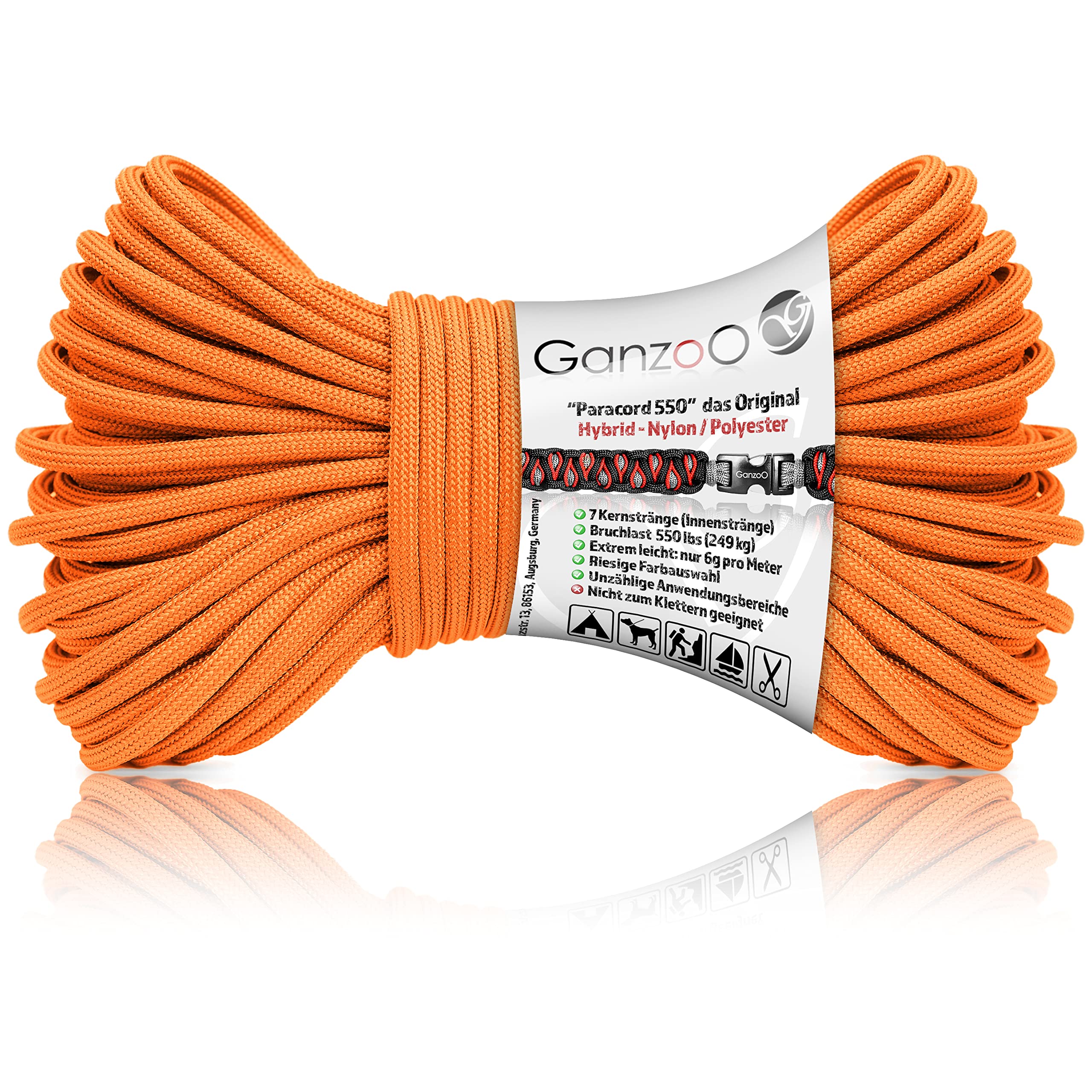 Paracorde 550 KNJOMZIE 30 M – 4 Mm, 7 Brins Intérieurs, Charge 250 Kg – Résistante Aux UV, En Nylon – Pour Survie, Camping, Bricolage, Bracelets