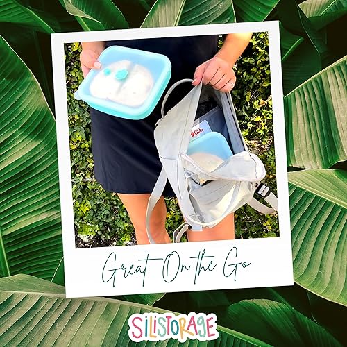 Miniatura 7 de Juego de tres recipientes rectangulares plegables para almacenamiento de alimentos con tapas flexibles herméticas, sin BPA, compactos, aptos para