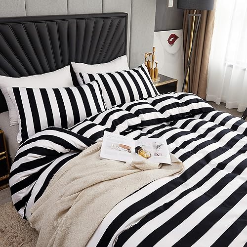 Miniatura 3 de Set de funda de edredón LAMEJOR, set de ropa de cama, funda de edredón de microfibra (1 funda de edredón y 2 fundas de almohada), color negro  blanco