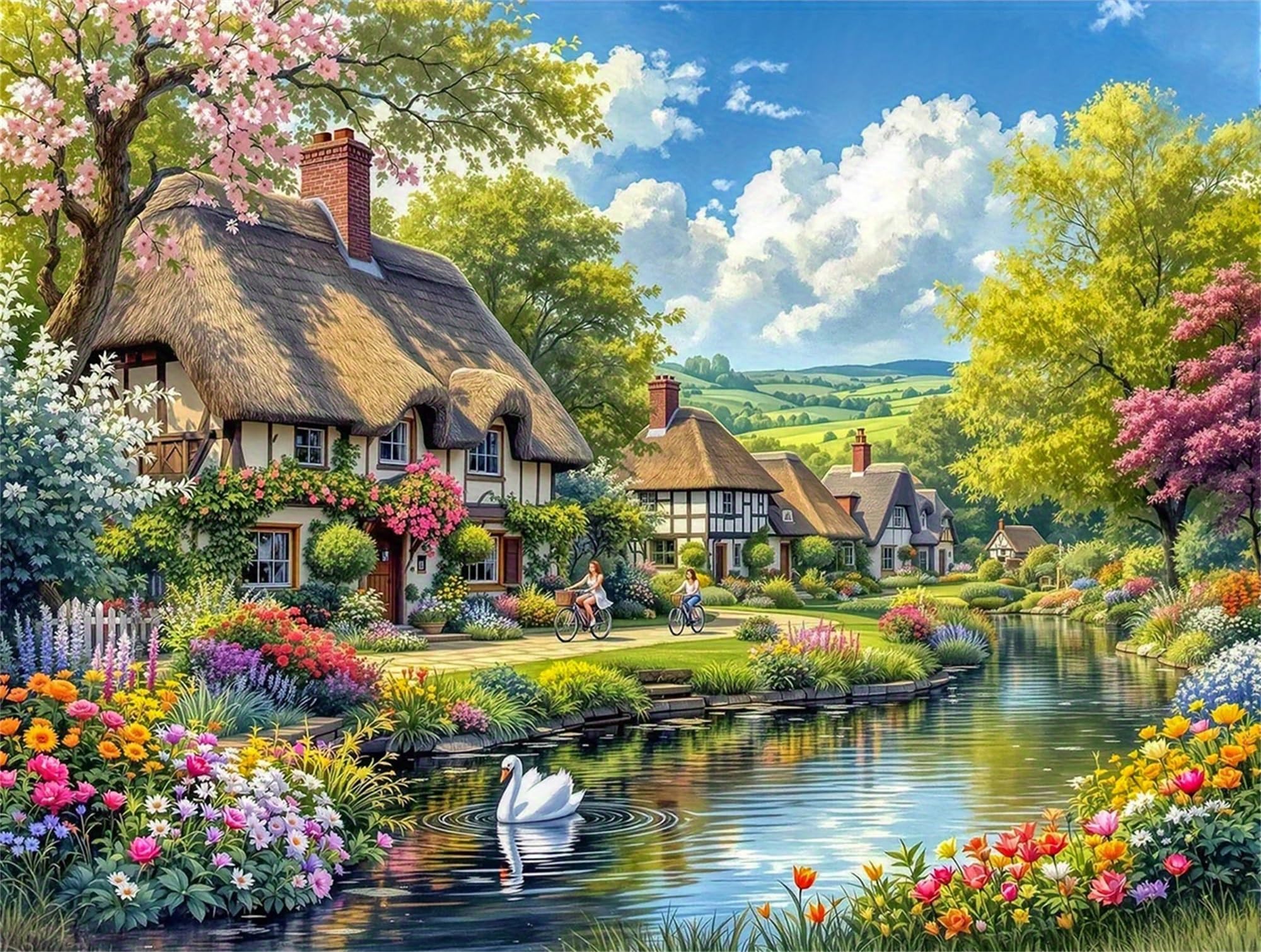 NZNANCHU Landscape Diamond Painting Kit for Adults,Cottage 5D Diamond Art Kits for Beginner,Gem Art,Crystal Kits Round Drill for Home Wall Decor Gifts,Women,Men