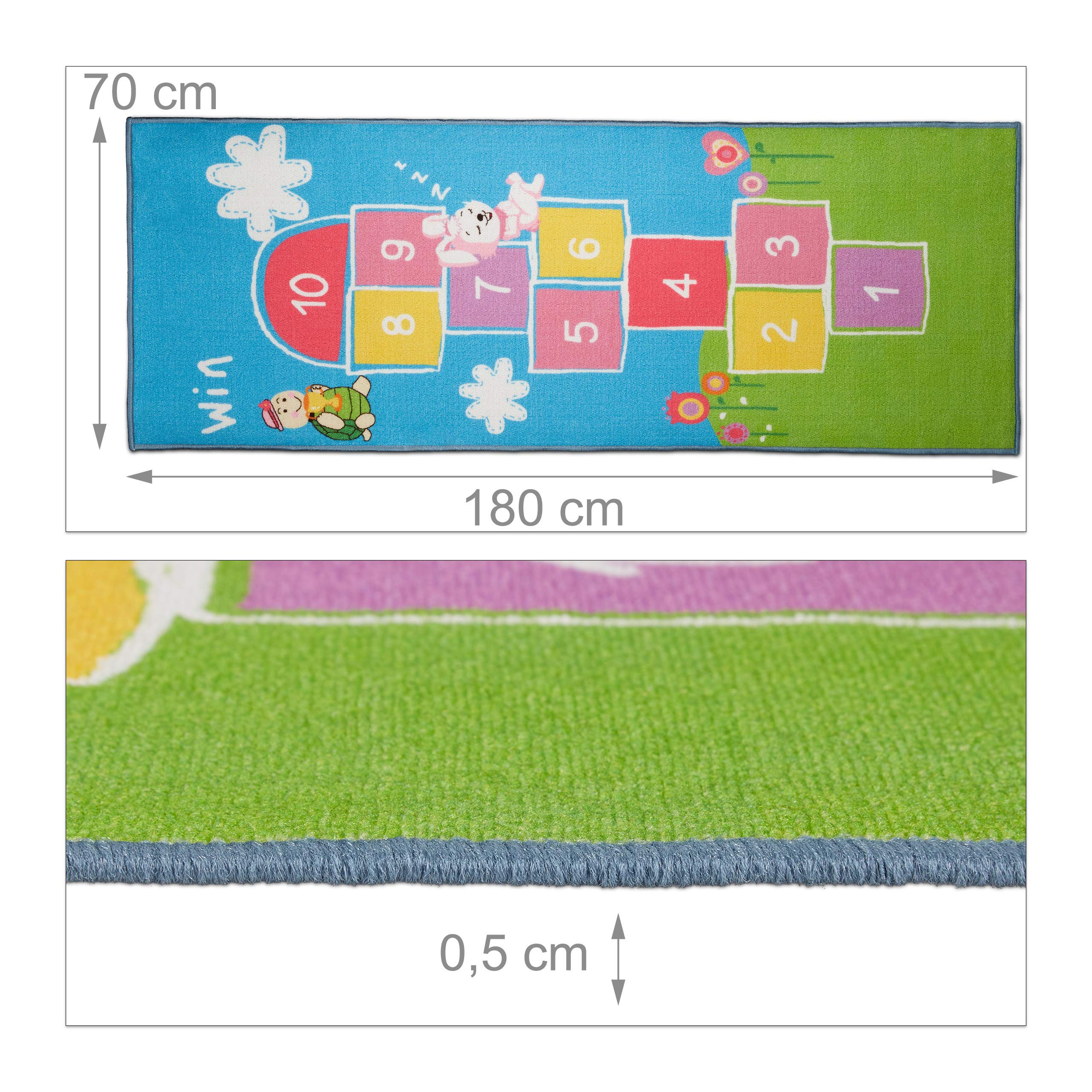 Relaxdays Tapis de marelle, 180 x 70 cm, 10 Cases, à Poils Courts, Dessous caoutchouté, Jeu éducatif, Multicolore