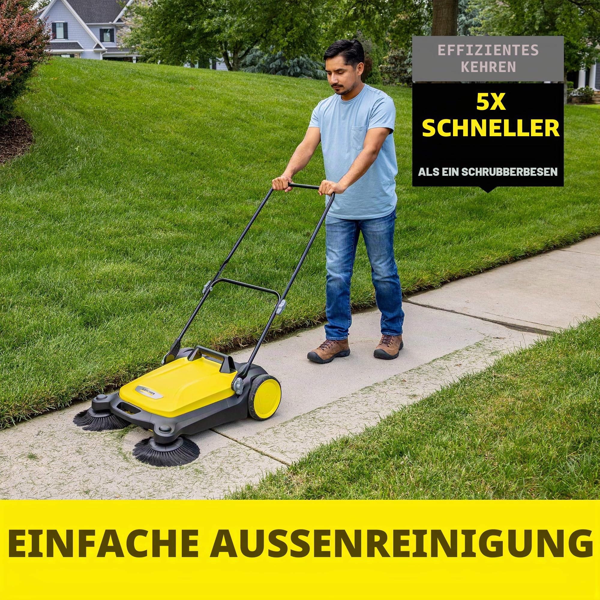 Kärcher S 4 Twin Walk-Behind Outdoor Hand Push Bodenkehrer – 5,25 Gallonen Kapazität, 68,1 cm Kehrbreite, fegt 26.000 Quadratmeter/Stunde