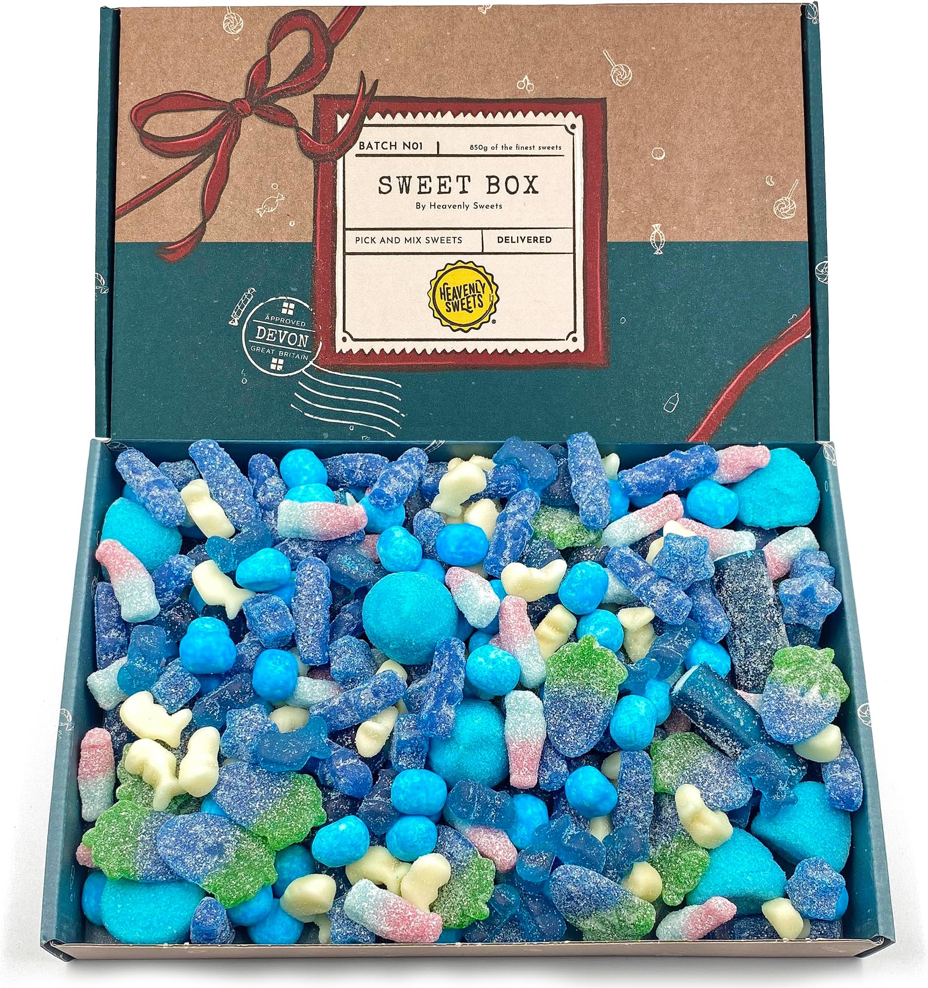 Heavenly Sweets | Blue Pick and Mix Sweets Gift Box Hamper | Premium 850g Sour Gummy Retro Candy | Birthday Fathers Day Mothers Day Easter Assortment | Pick & Mix Treats Selection Kids Adults