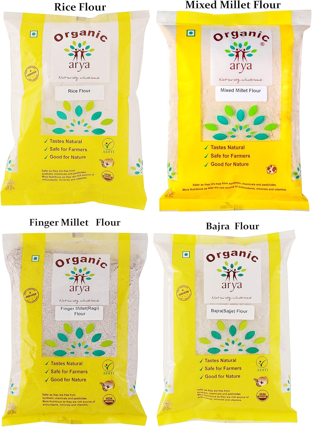 Arya Farm Ragi Flour Finger Millet 500 g Bajra Flour Pearl Millet 500 g