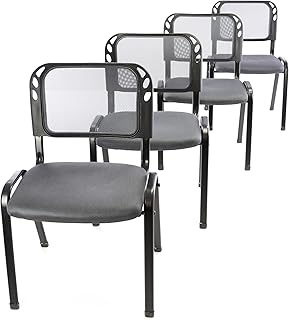 Nexos Trading 4er Set Bürostuhl Konferenzstuhl Besucherstuhl grau gepolsterte Sitzfläche stapelbar 52,5 x 45 x 80 cm Stapelstuhl Metallrahmen schwarz Anthrazit