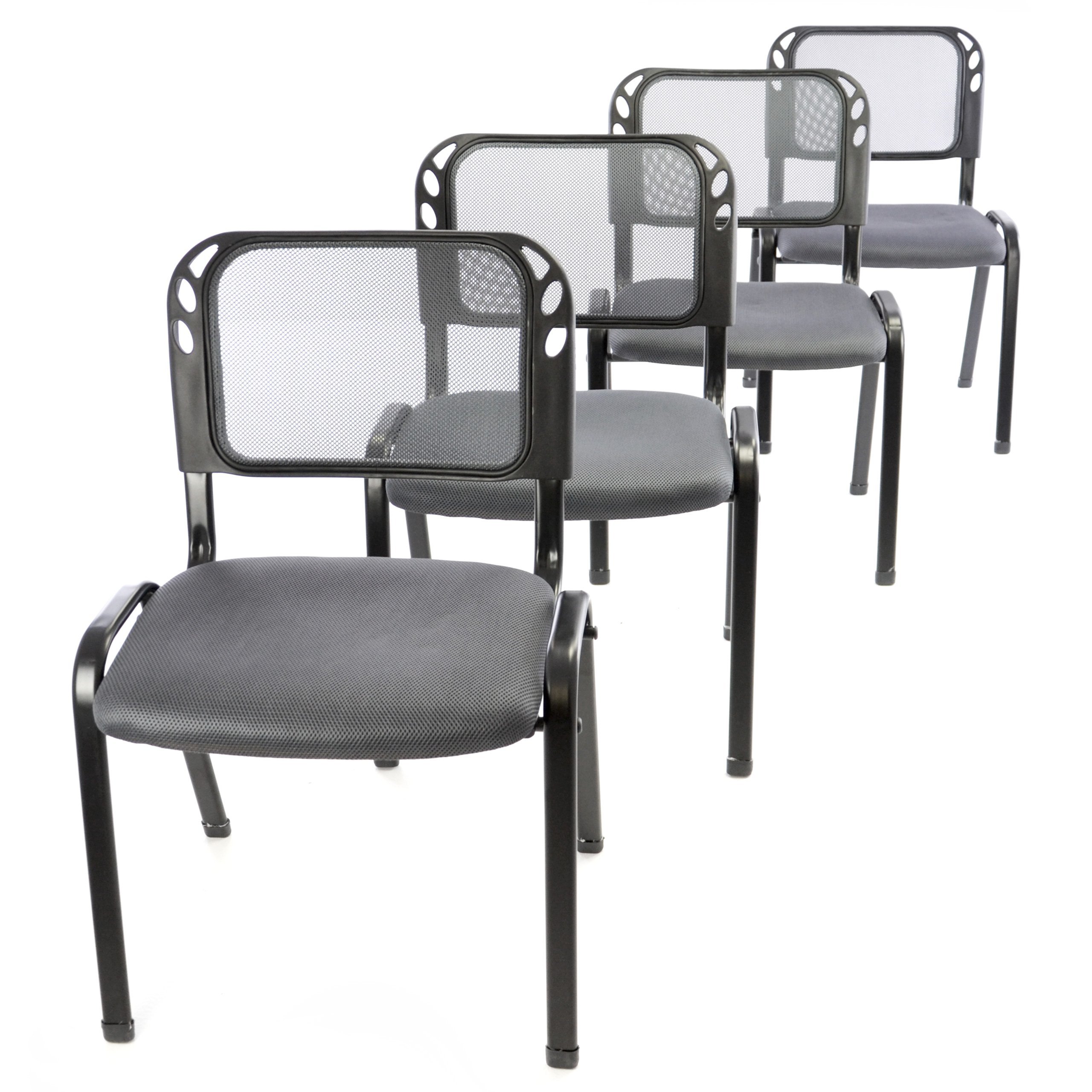 Nexos Trading 4er Set Bürostuhl Konferenzstuhl Besucherstuhl grau gepolsterte Sitzfläche stapelbar 52,5 x 45 x 80 cm Stapelstuhl Metallrahmen schwarz Anthrazit