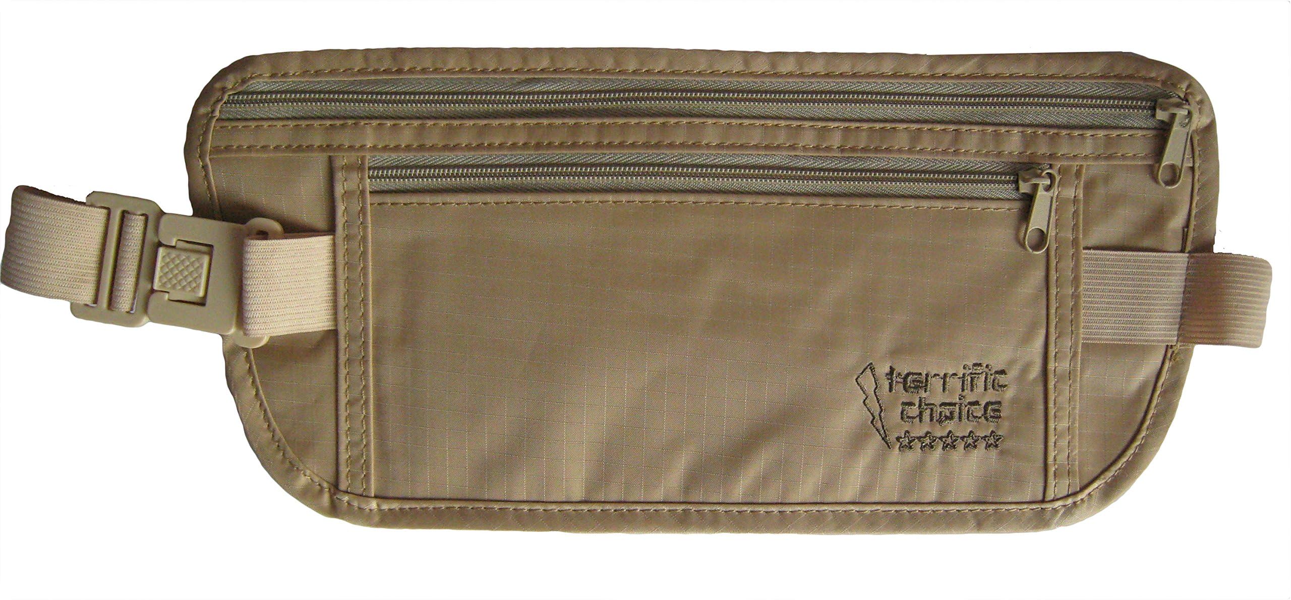 Money Belt - Waist Pouch Travel Holiday Organizer Security Hidden Undercover Stash Anti-thefts Zipped Cash Passport Cards – Women Men Popular Good Looking Waterproof Air-Mesh Back – No Hassle Guaranteed