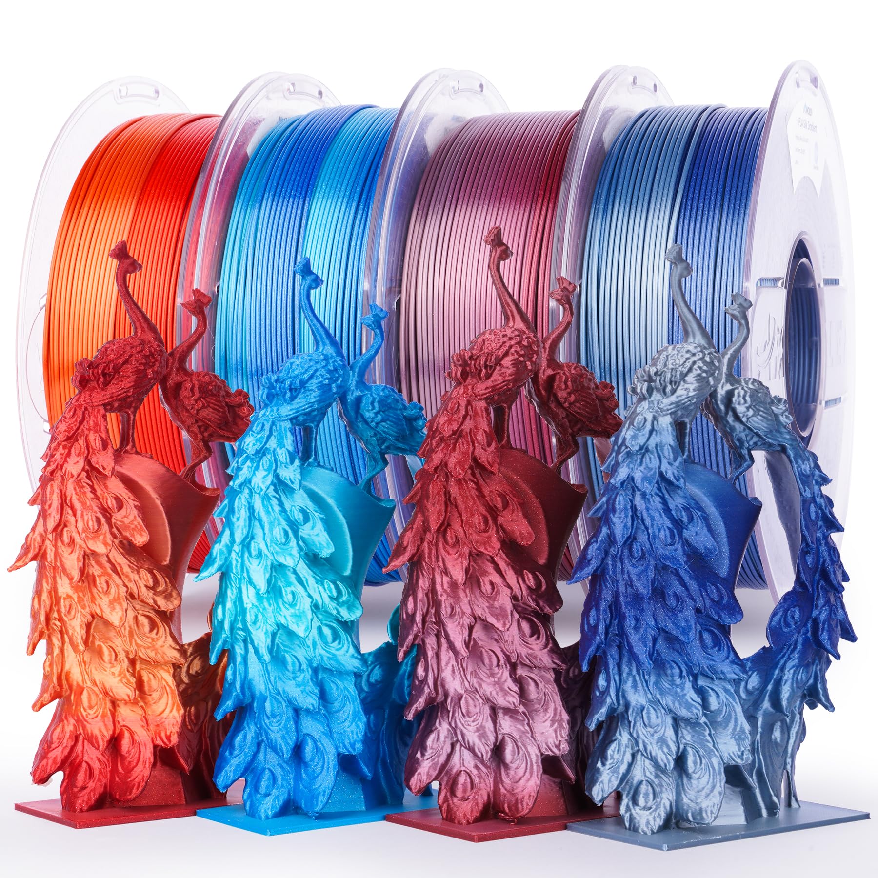 AMOLEN Silk Shiny Gradient PLA 4KG 3D Printer Filament Bundle, Sparkle Gradient PLA Filament 1.75mm Pack for Most FDM 3D Printer, 1KG X 4 Spools