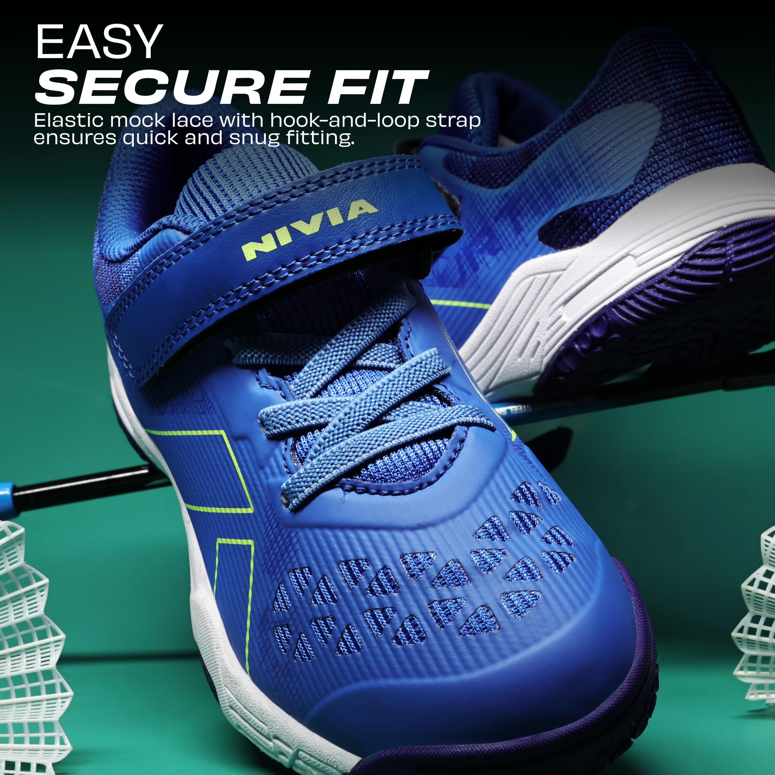 Nivia Hy-Court 3.0 Badminton Shoes for Kids, Indoor Court Shoes for Boys/Girls, Lightweight Non-Marking with Cushioned Comfort, Durable Grip & Breathable Mesh Upper for Junior Players (Blue, UK11) 3