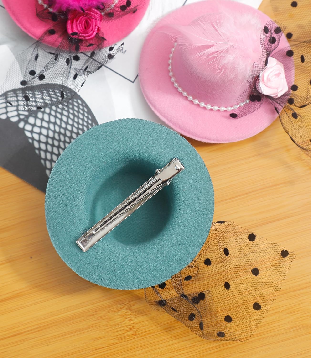 Mini Tea Party Hats - 6 PK - Clip-On 4 Inches Fascinators Hats for Women and Girls, Top Hat Hair Clips for Tea Party Favors Birthday Party (4 Inches) Multicolor - Image 6