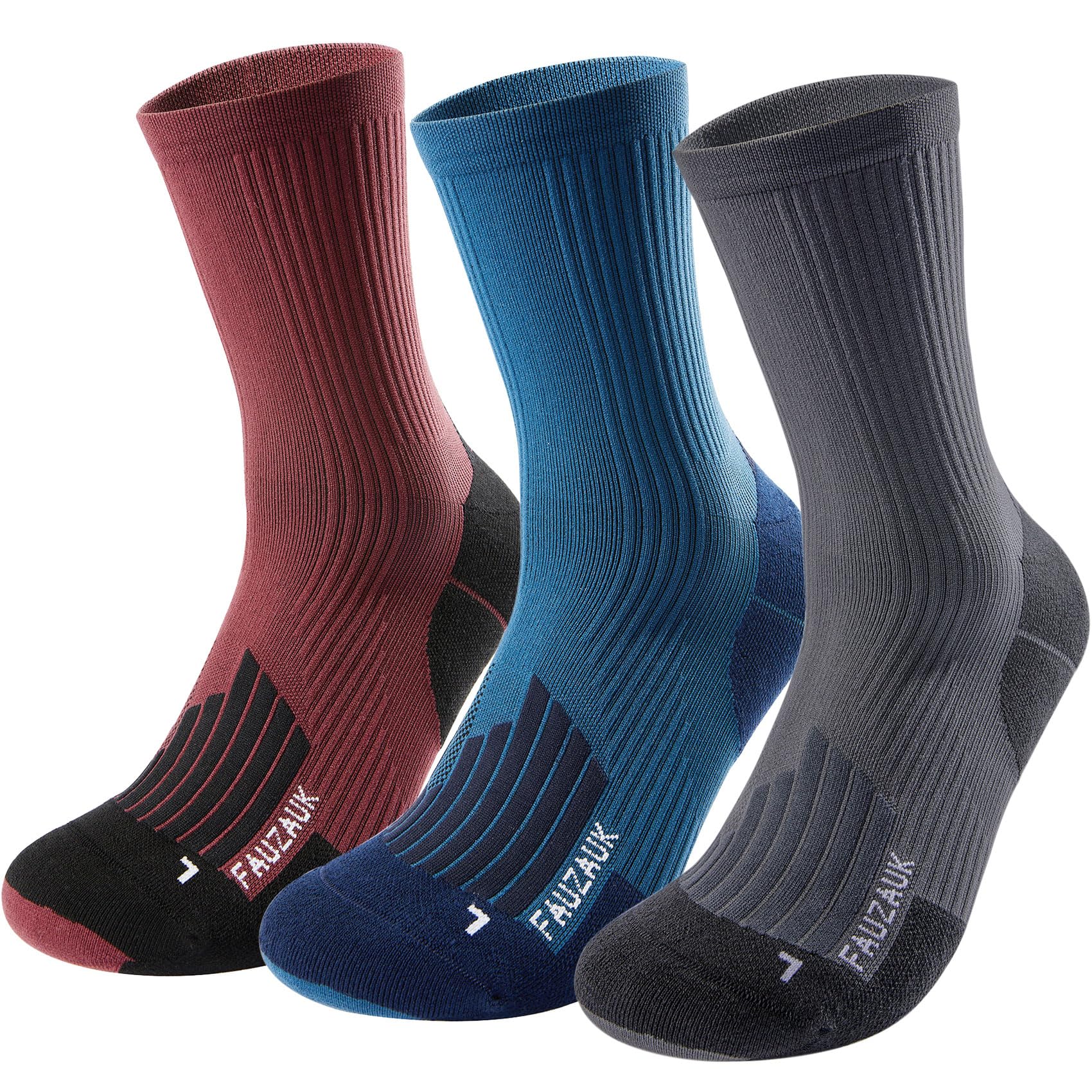 Fauzauk Crew Laufsocken Herren Damen, 3er Pack Sportsocken & Kompressionssocken mit Dämpfung Anti-Blasen Wandersocken für Laufen Radfahren Training