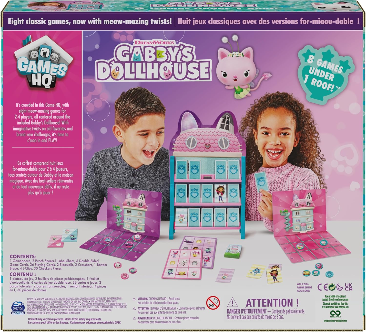 Gabby’s Dollhouse, Games HQ Checkers Tic Tac Toe Memory Match Go Fish Bingo Cards Board Games Toy Gift Netflix Party Supplies, for Kids Ages 4 and up