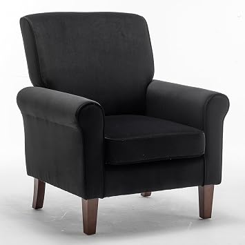 Container Furniture Direct Classic Accent Armchair with Birch Wood Frame and Comfortable Rolled Armrests, Arm Chairs for Living Room, Bedroom and Office Decor, Black