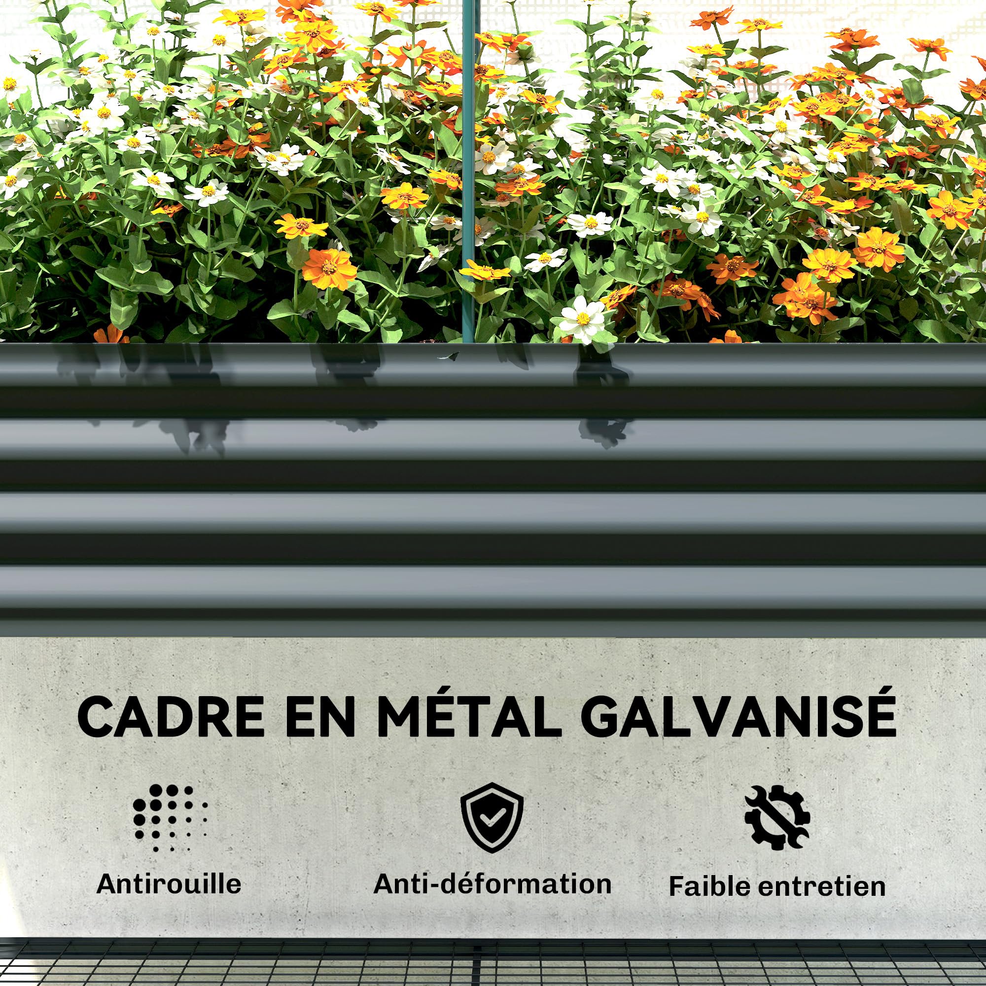 Outsunny Potager sur Pieds Surélevé Bâche en PE 120x55x140cm Gris Foncé