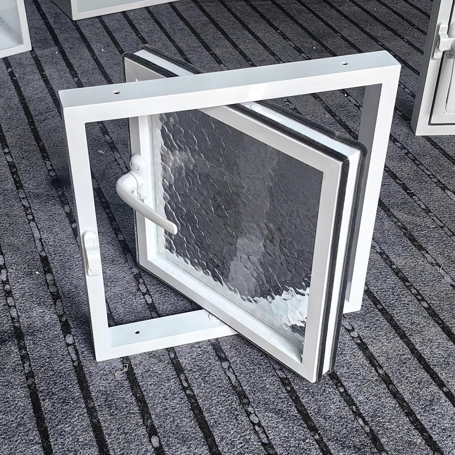 Rotating Small Window Locking Bathroom Window, Aluminium Frame & Frosted Glass Shed Windows, Modern Style Replacement Window for Coffee Shop(16x14in/40x35cm)
