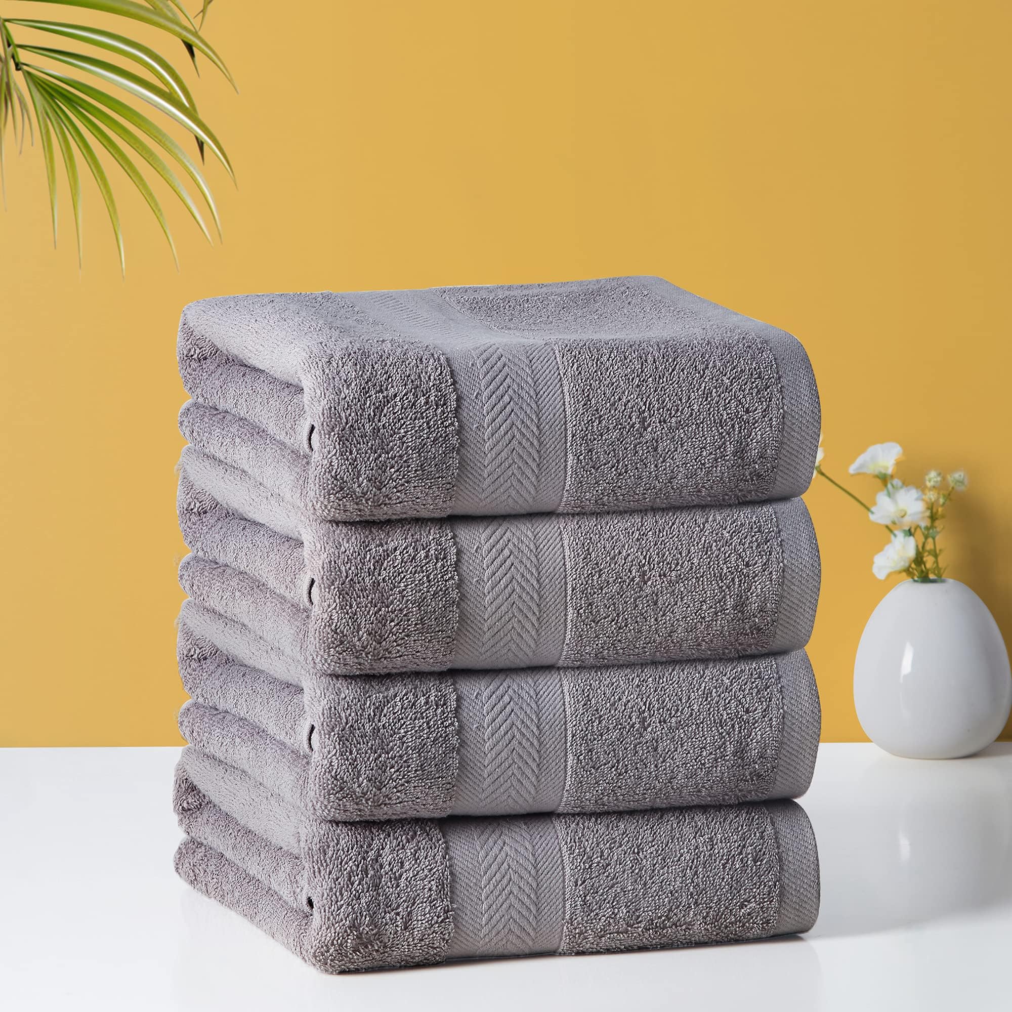 Organic Cotton Bath Sheets Soft Hotel Spa Bathroom Towel Set, 27" x 54", Grey, 4 Pack