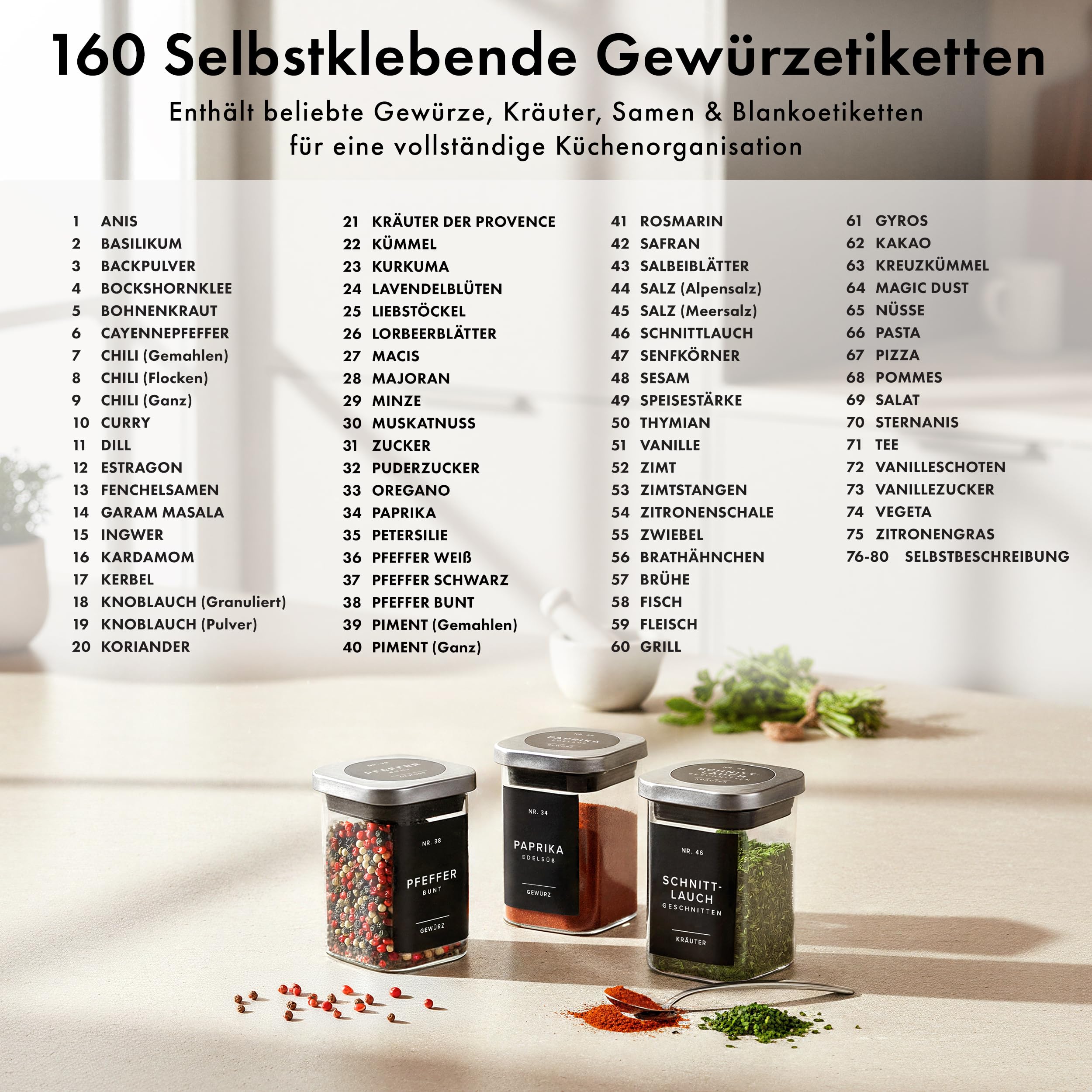 EDELHAUS Gewürzgläser Eckig mit Edelstahl Deckel 190ml (12 Stück) - Gewürzdosen Set mit 160 Gewürzetiketten/Luftdichte Vorratsdosen, Stapelbare Gewürz Organizer, Glasbehälter