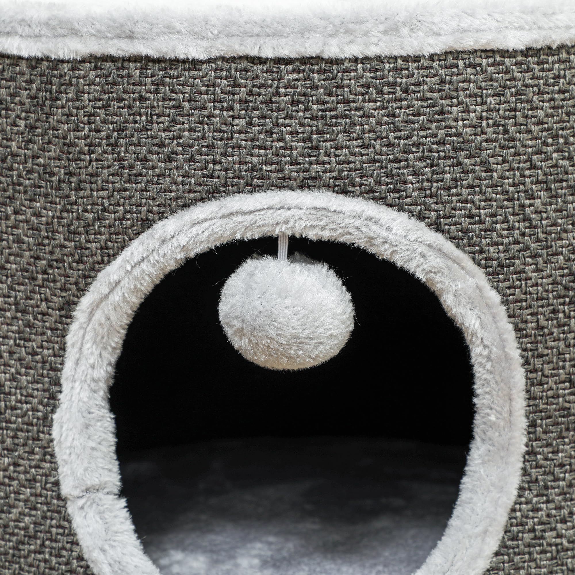 PawHut Tazzone tiragraffi alto 30 cm con grotta albero tiragraffi in sisal per gatti fino a 5 kg, bianco crema