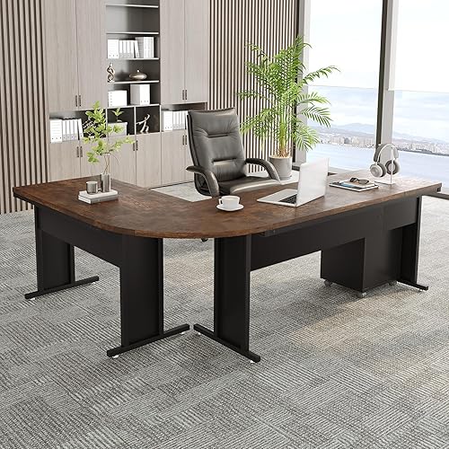 Tribesigns 83" L-Shaped Executive Desk, Large Office Desk with Drawers, Industrial Corner Computer Table with Rolling File Cabinet, Business Workstation for Home Office (Brown, 83 Inches)