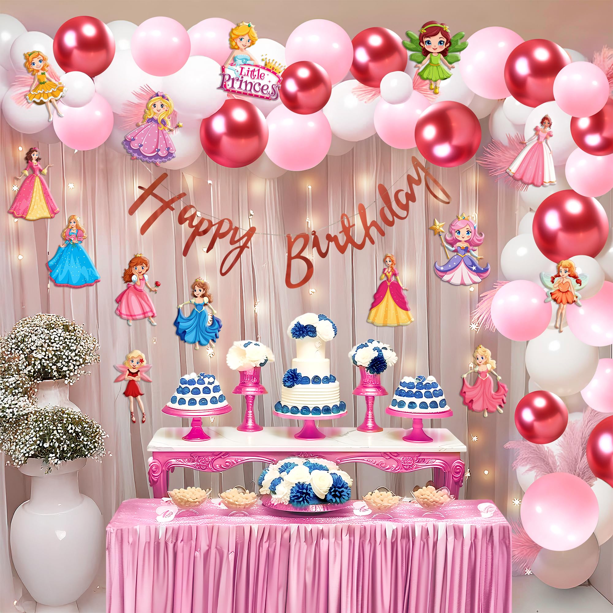Party Propz Princess Theme Birthday Decoration Items - 65pcs Princess Birthday Theme decoration | princess Decoration For birthday Girls | barbie Decoration (Cardstock)-image-9