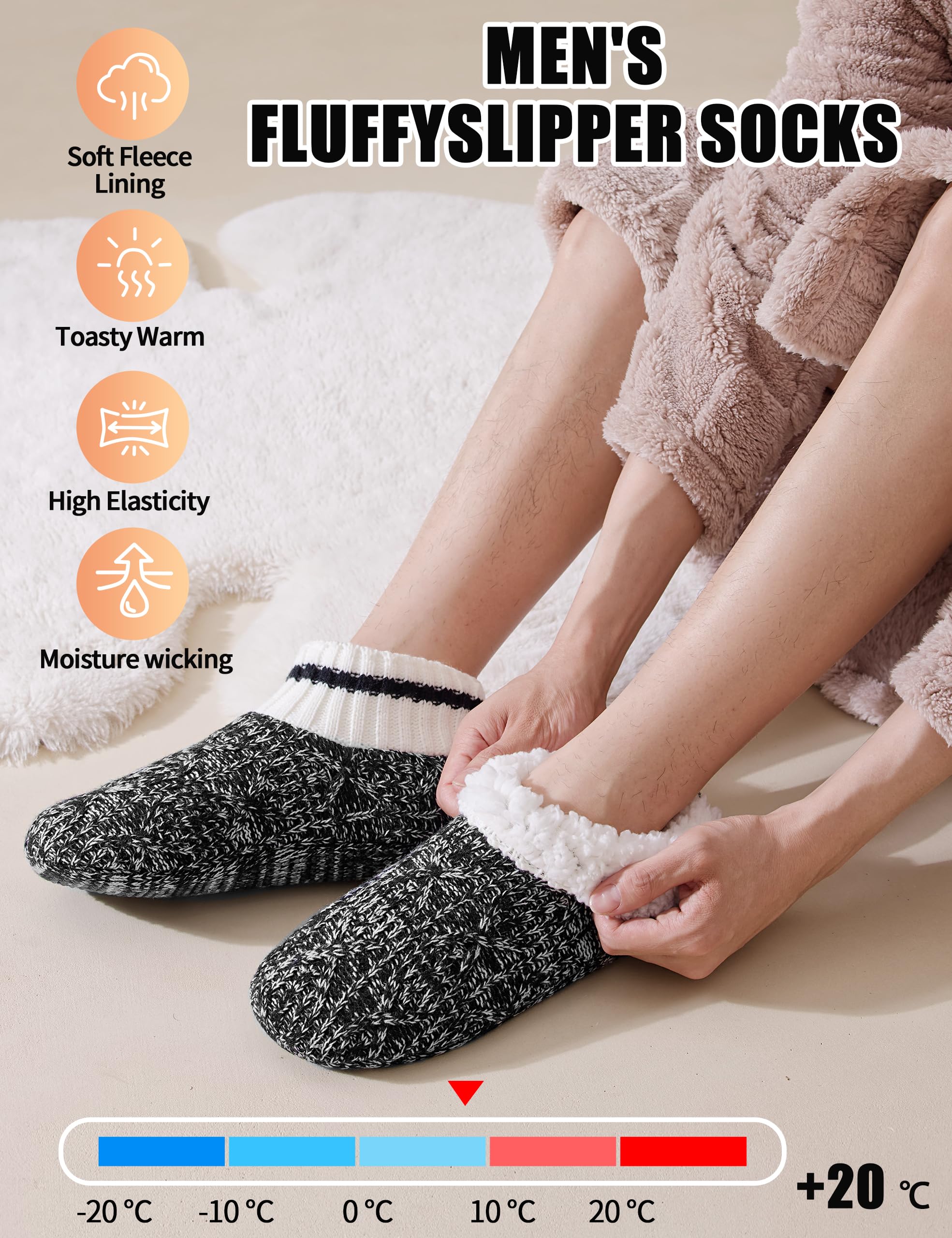 Calcetines Antideslizantes Hombre Invierno de Punto Grueso Forro Polar Cálido Térmicos