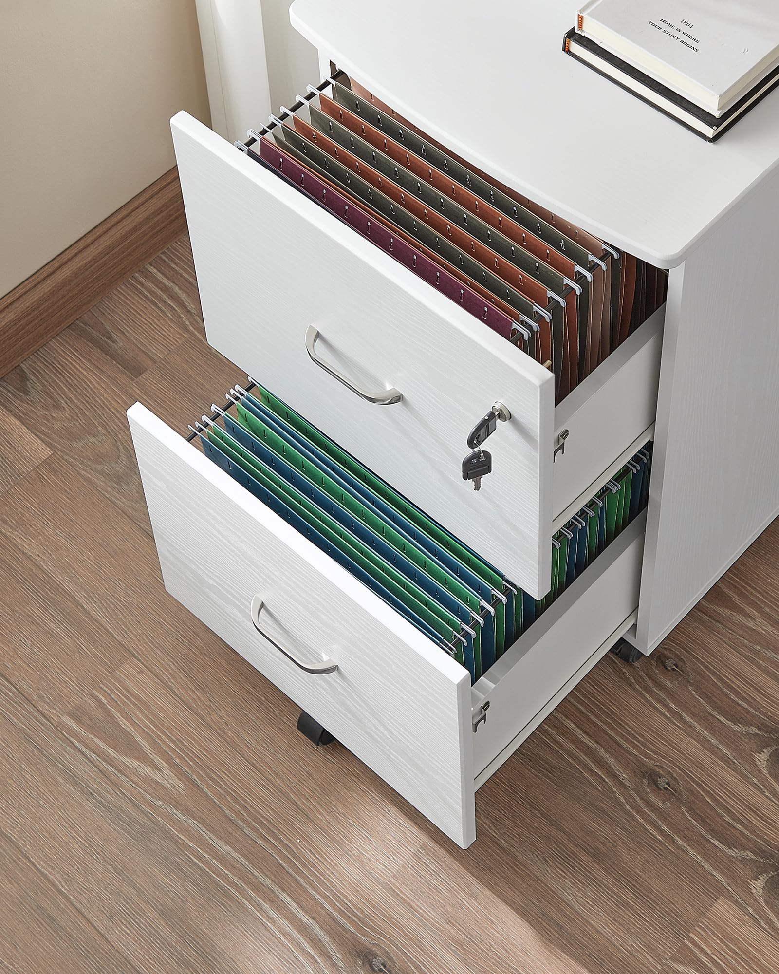VASAGLE CUSTOS Collection - Caisson Mobile, Classeur, 2 Tiroirs, Support d’Imprimante, Meuble de Bureau, Verrouillable, pour Documents au Format A4, Dossier Suspendu, Blanc LCD027WE02