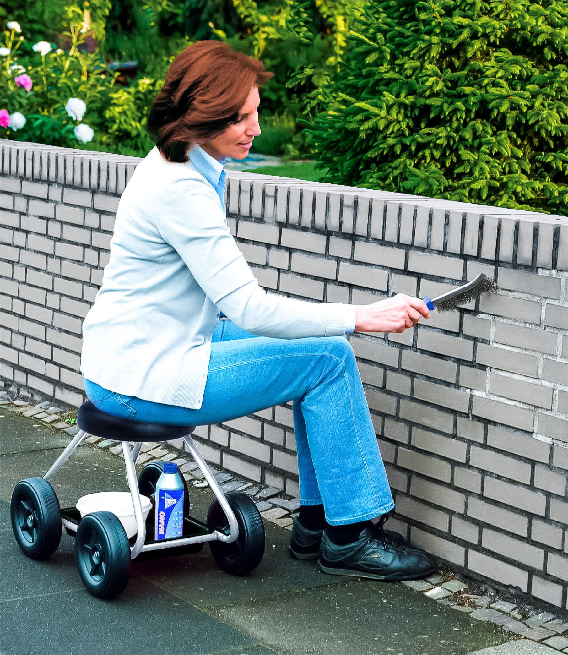 Maximex Secura siedzisko na kółkach, do prac ogrodowych, siedzących, chroni plecy i kolana, obciążenie do 130 kg, mobilny taboret z wyściełanym siedziskiem, lekko poruszający się