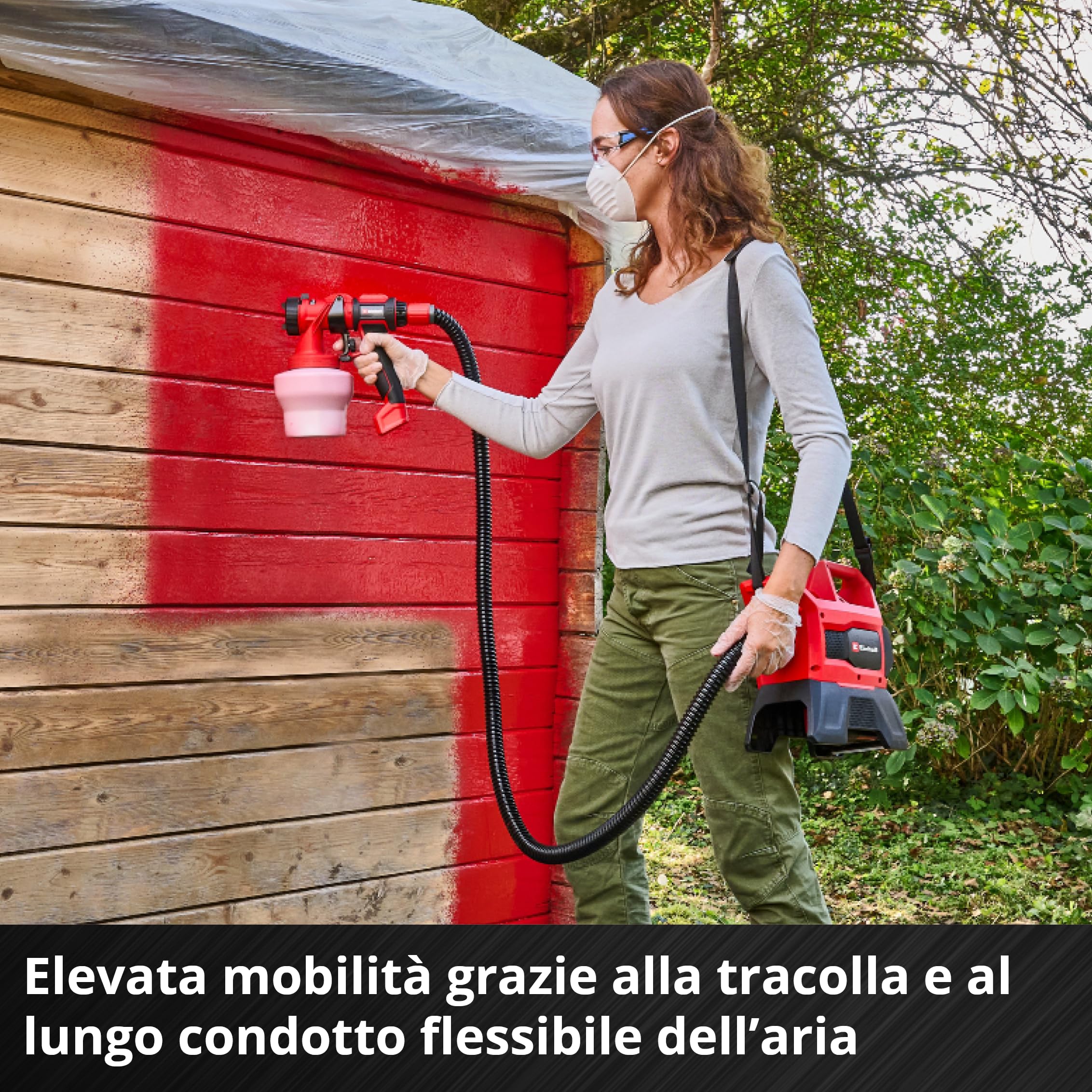 Einhell Sistema di verniciatura a spruzzo TE-SY 18/90 Li-Solo Power X-Change (18 V, portata 1000 ml/min, contenitore 1200 ml, quantità regolabile di aria/vernice, incl. accessori, batteria esclusa)
