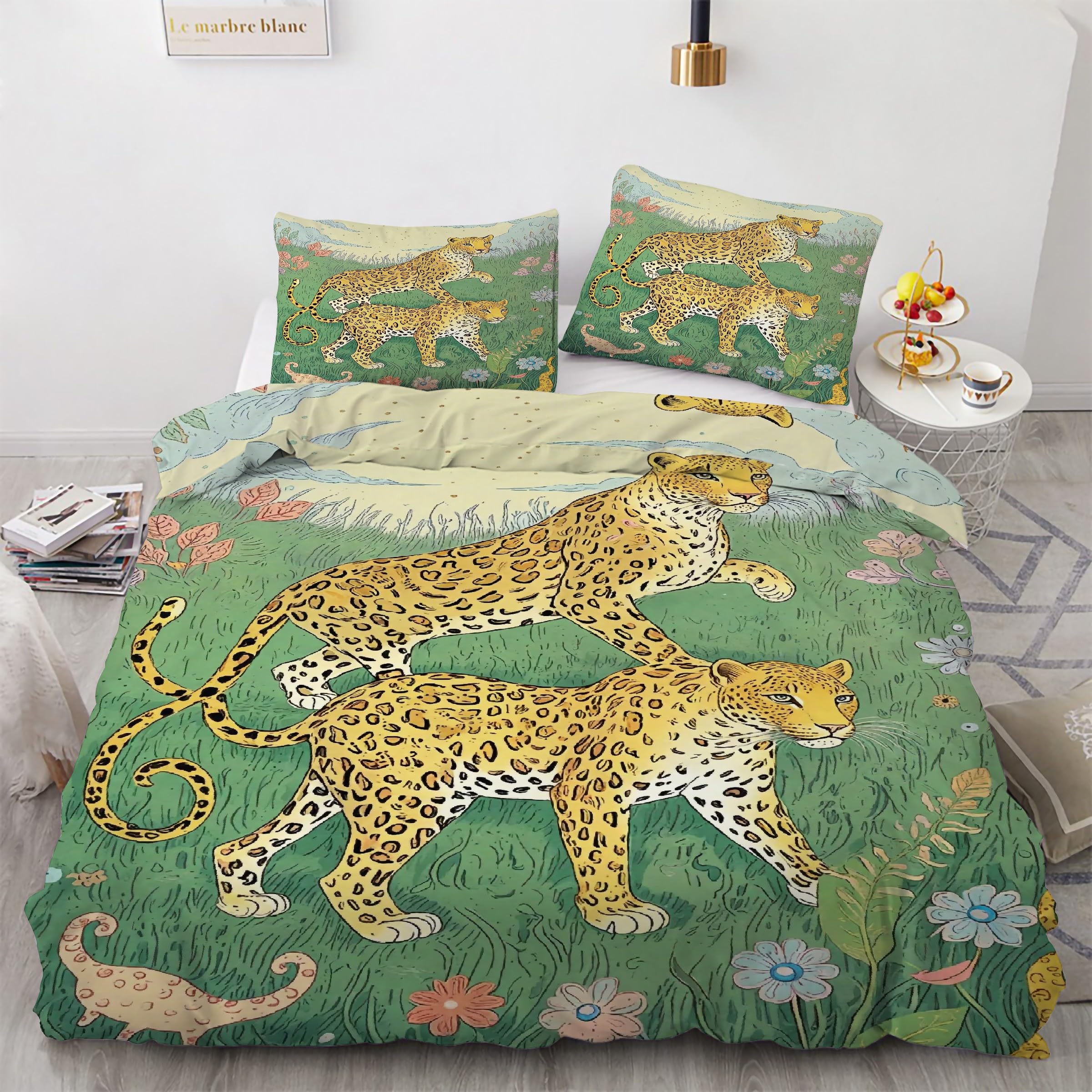 Ensemble de literie 3 pièces imprimé léopard housse de couette douce 200x200 cm avec zip