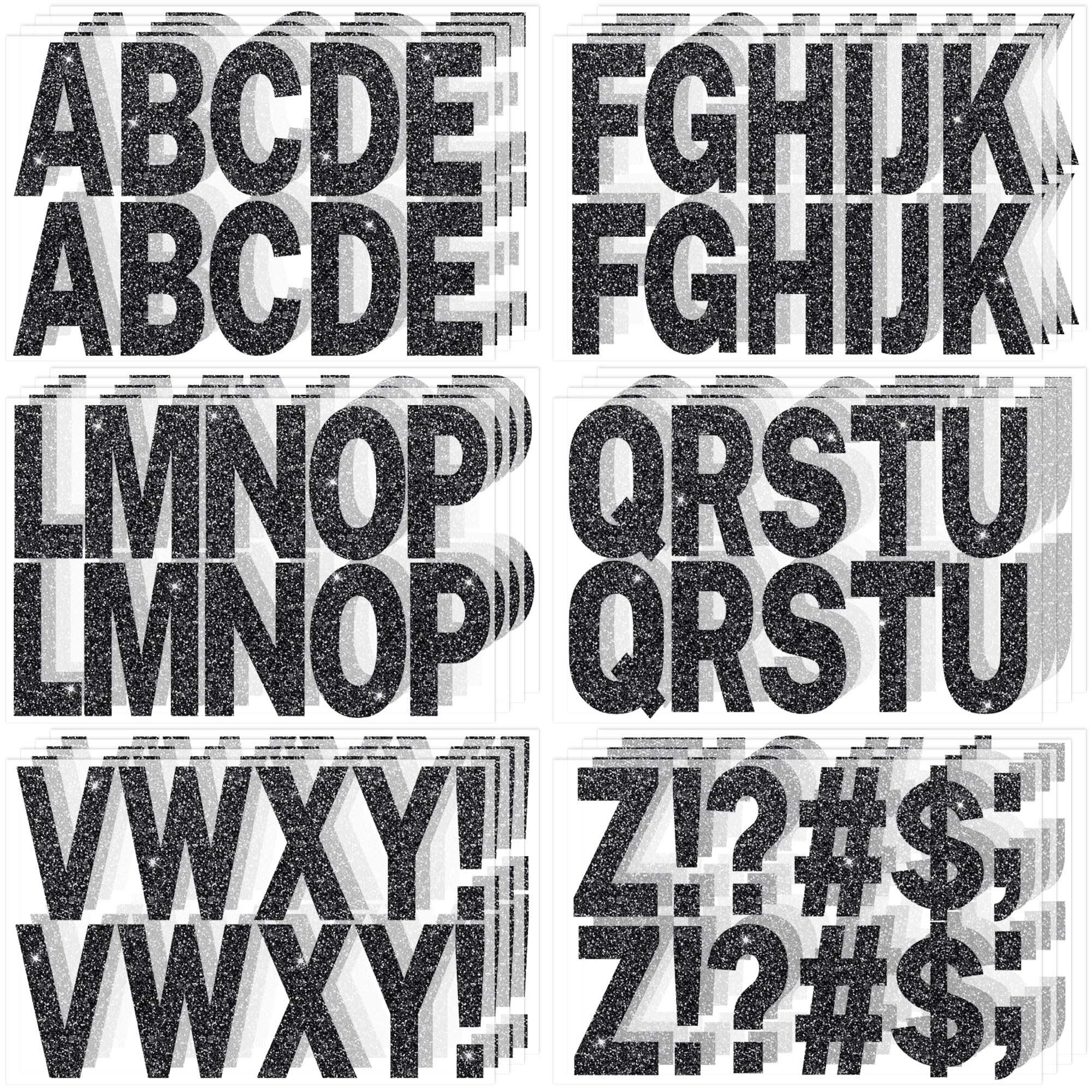 24 Sheets Letter Stickers 256Pcs 2.5Inch Large Glitter Alphabet Stickers Vinyl Self Adhesive Kit Big Font Stick on Letters Peel and Stick for Bulletin
