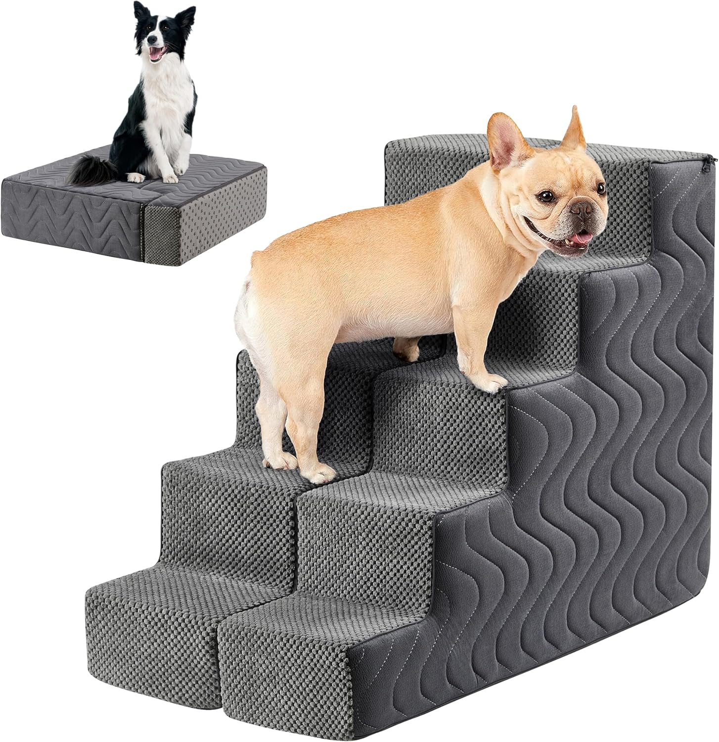 Dog Stairs for Bed, Dog Steps for High Bed, Pet Steps for Small Dogs and Cats, Non-Slip Balanced Pet Ramp Indoor (Grey, 22.5" H x 16" W x 30" L, 5) Grey 5 22.5" H x 16" W x 30" L