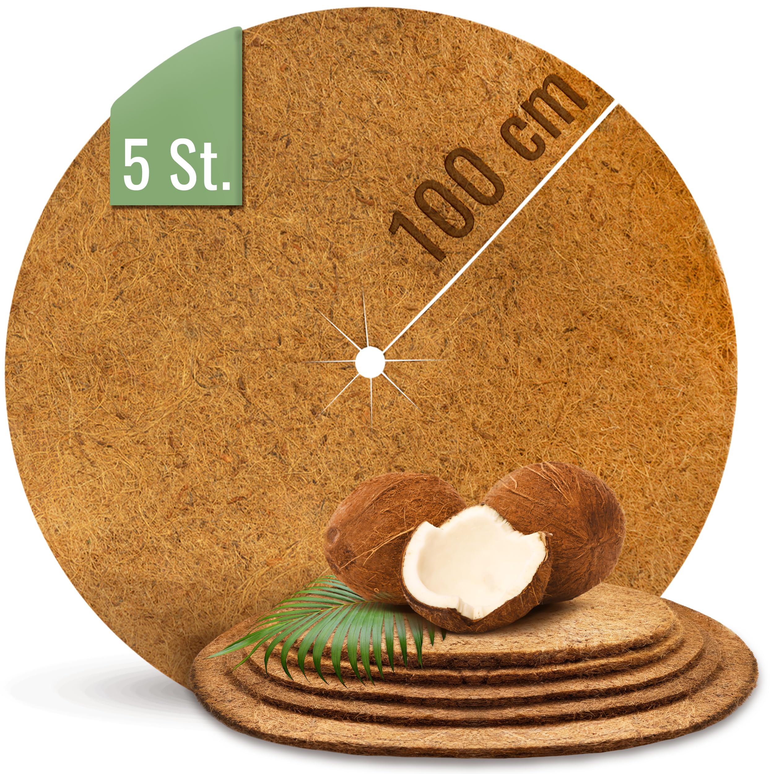 ProFlora® Kokos Mulchscheibe Winterschutz - Biologisch abbaubare Kokosscheibe als Winterschutzmatte für Pflanzen (100 cm, 5 Stück)