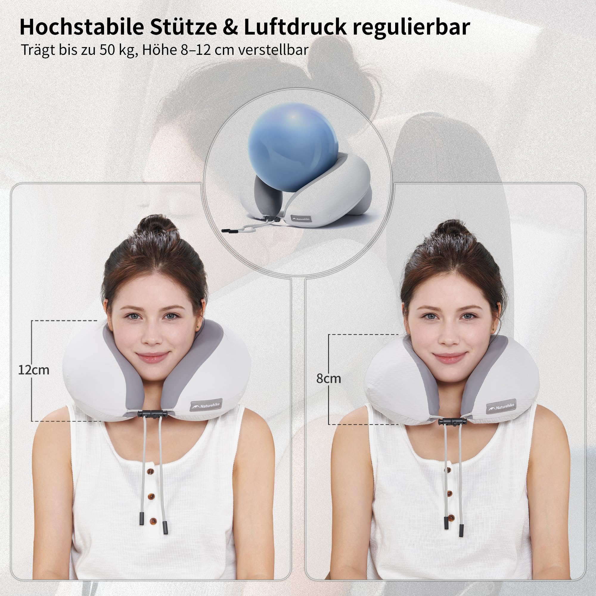 Naturehike Coussin de Cou Avion Gonflable, Coussin à Air Gonflable Voyage, Coussin de Cou Léger Adulte pour Avion, Train, Bureau (Gris)