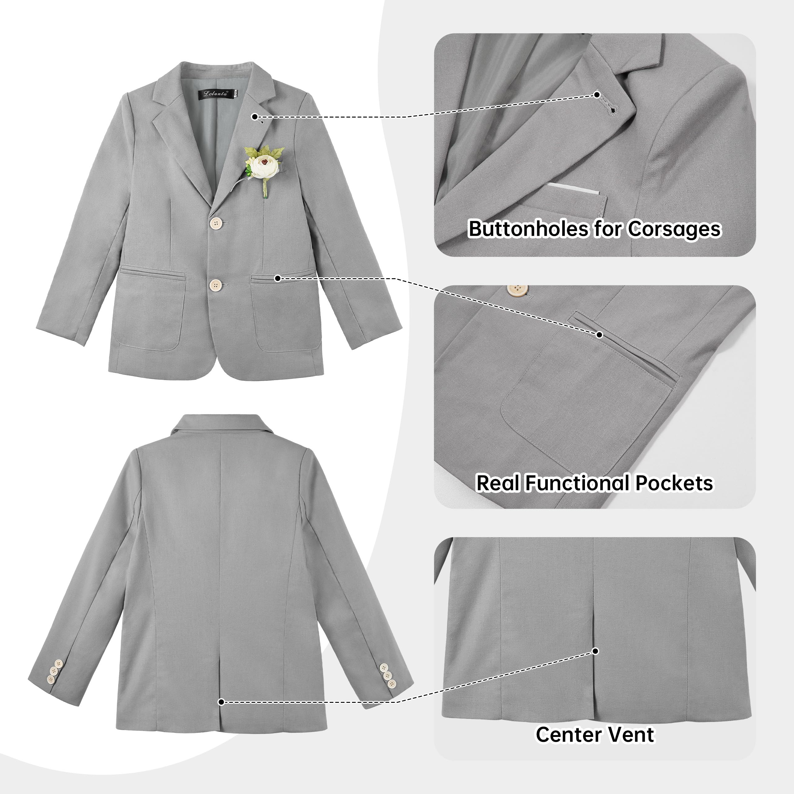 LOLANTA 2PCS Traje de Lino Boda Niño, Conjunto de Blazer y Pantalón Lino para PAJE Niños, Ropa de Bautizo Ceremonia Fiesta, Chaqueta+Pantalón
