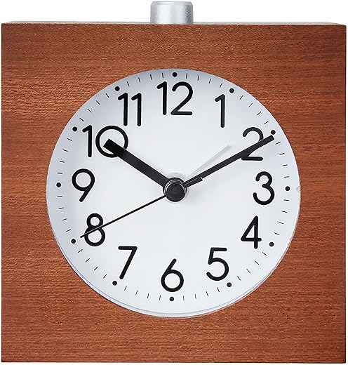 Lancoon Wooden Analog Alarm Clock, Wood Body Non Ticking Quiet Silent with Night Light Snooze