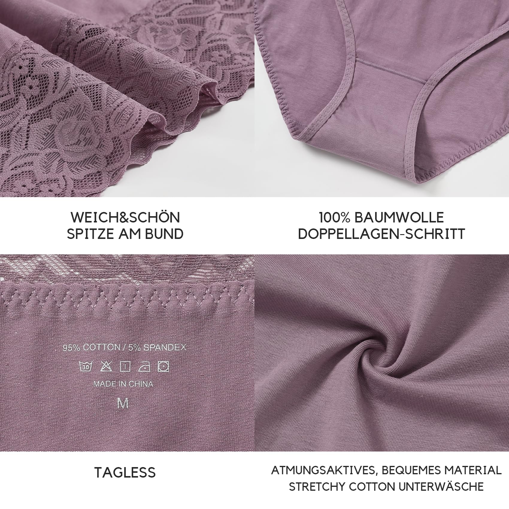 Wealurre Bragas Mujer Algodon Cintura Alta Encaje Pack de 5