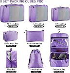 Toncoke 8 Ensemble cubes d'emballage pour les femmes de voyage hommes enfants, Mesh sac organisateur de valises pour bagages, 4 Tailles Extra Grand, Grand, Moyen, Petit, Voyage Camping Essentiels Accessoires, Violet