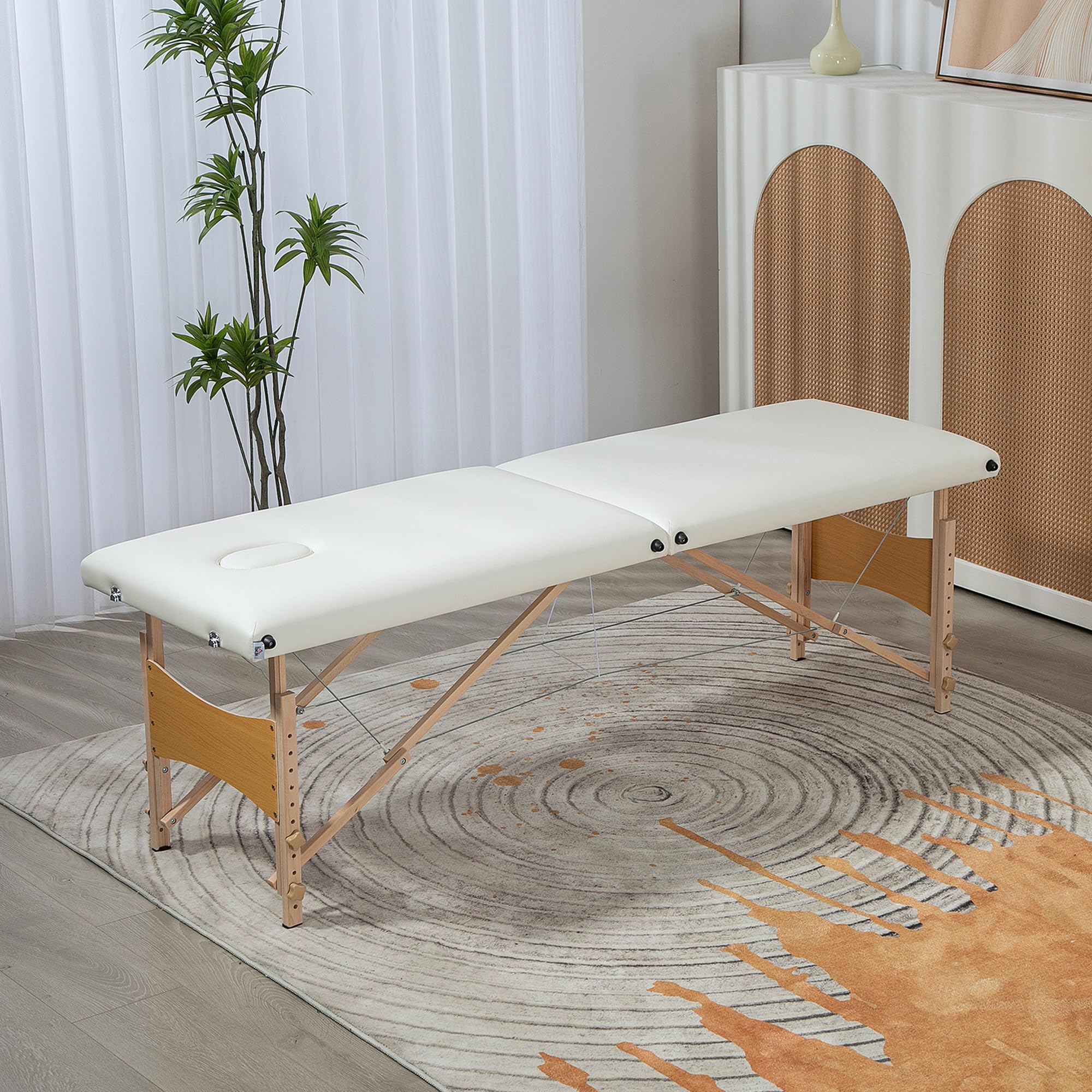 HOMCOM Mobile Massageliege 2 Zonen Klappbar Höhenverstellbar Cremeweiß