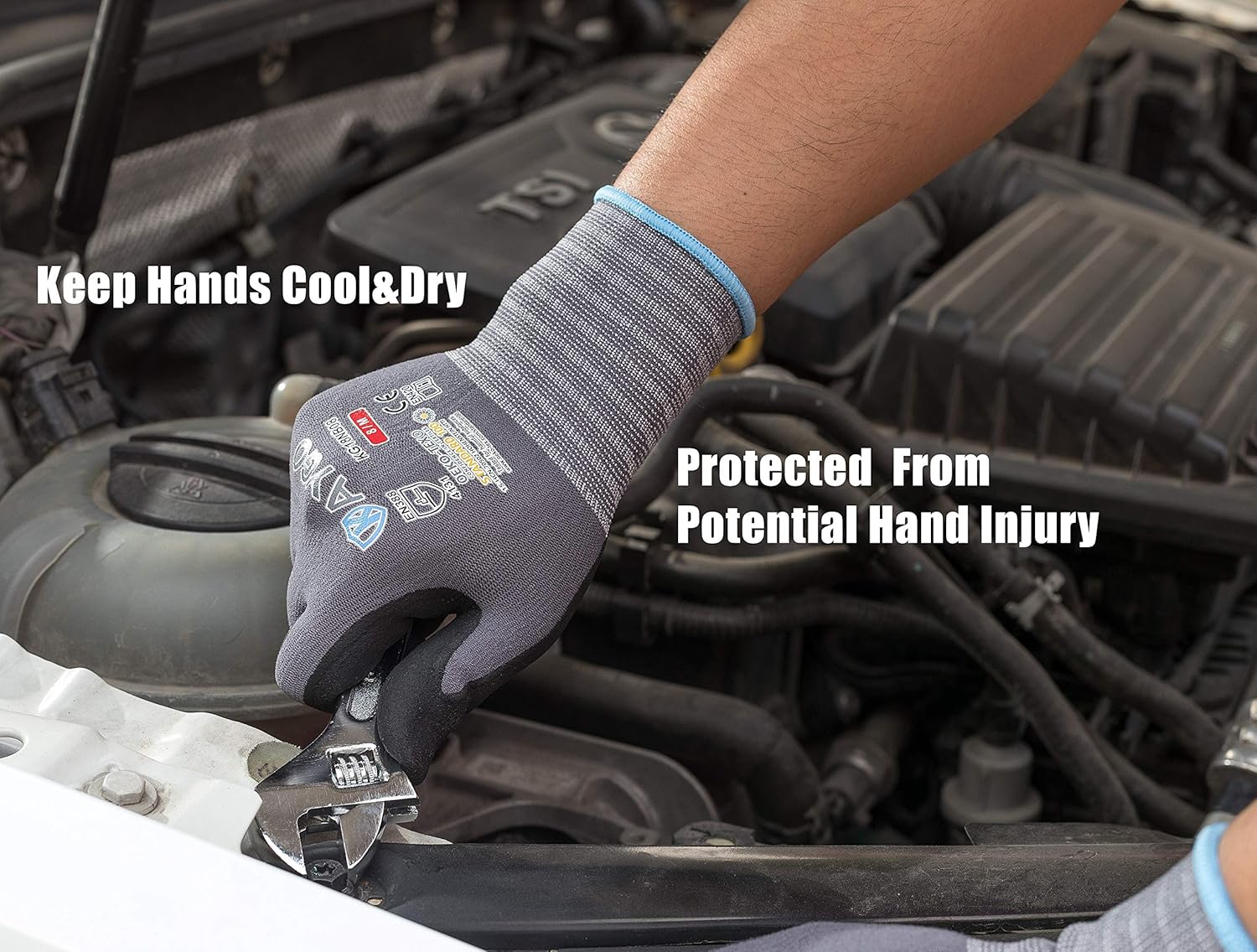 Safety Work Gloves MicroFoam Nitrile Coated-12 Pairs,KAYGO KG18NB,Seamless Knit Nylon Glove with Black Micro-Foam Nitrile Grip,Ideal for General Purpose,Automotive,Home Improvement - - 