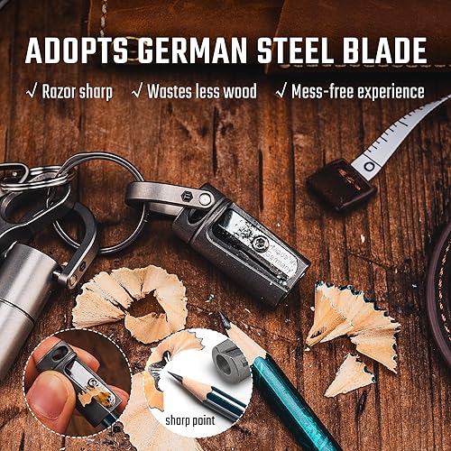 Miniatura 4 de KeyUnity KT00 Sacapuntas de mano de aleación de titanio, mosquetón de llavero KM05, anillo D KA17 y paquete de mini navajas de bolsillo KK06