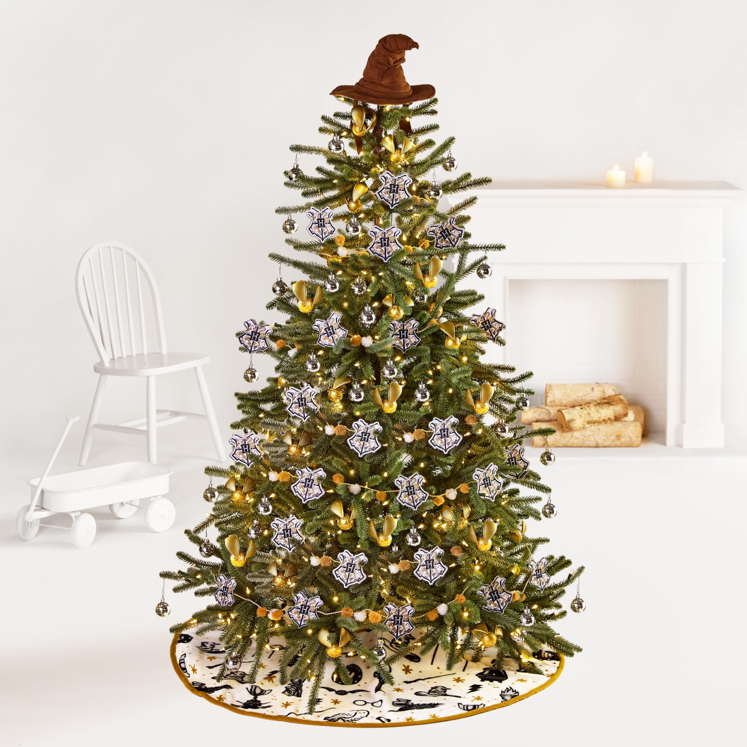 Hallmark Harry Potter Jupe de Sapin de Noël 121,9 cm Tissu Peluche Blanc doré