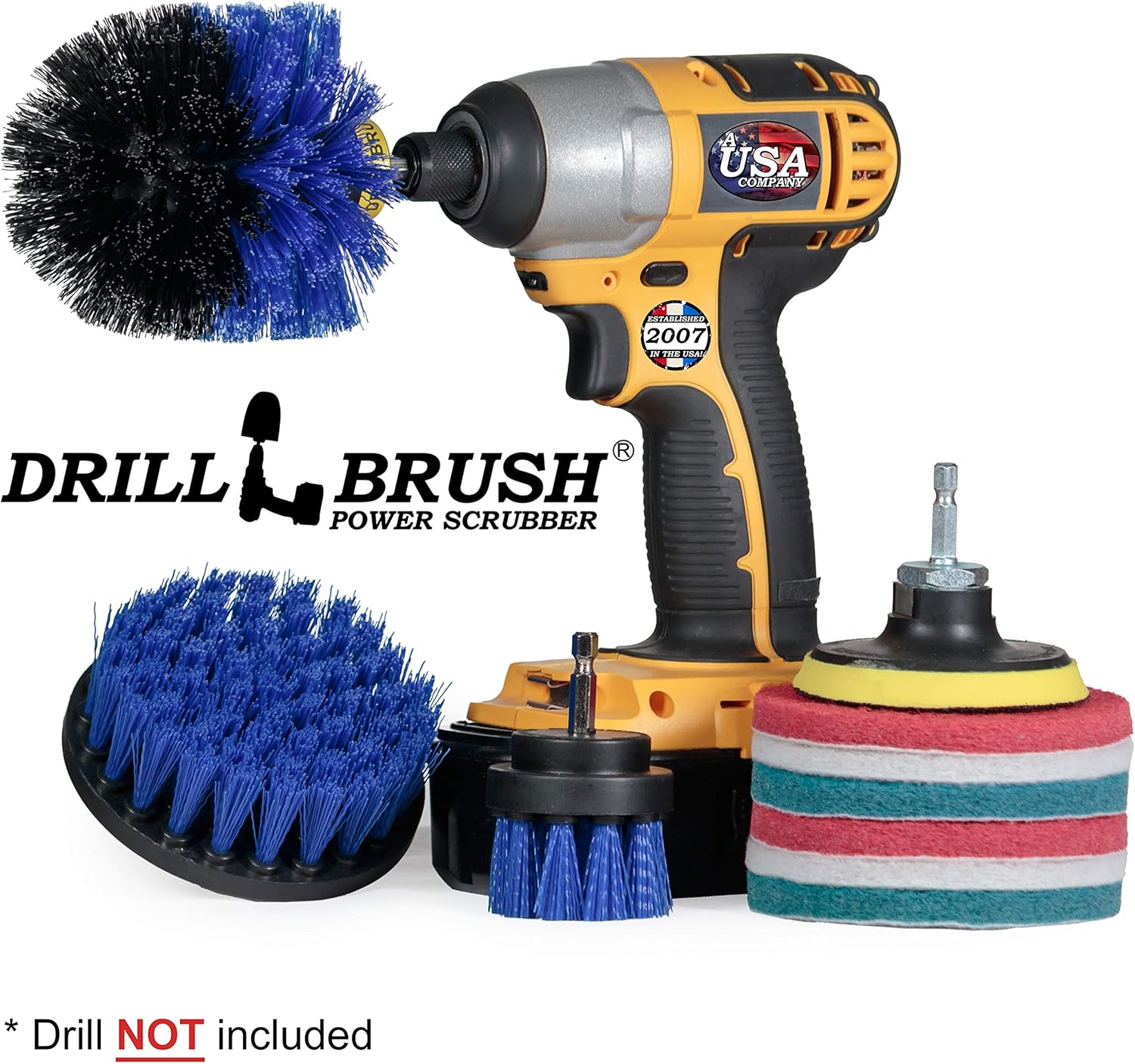 Cleaning Supplies - Drillbrush - Brush Drill Attachment Kit - Drill Brush Pads - Hot Tub Cleaner Brush - Pool Cleaner Brush - Scrub Brush - Power Cleaning Brush - Rotary Drill Brush Cordless Scrubber