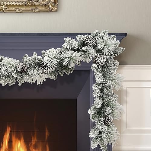 Miniatura 2 de 9 ft x 10 in Flocked Berkshire Spruce Garland, 170 Tips, Pine Cones