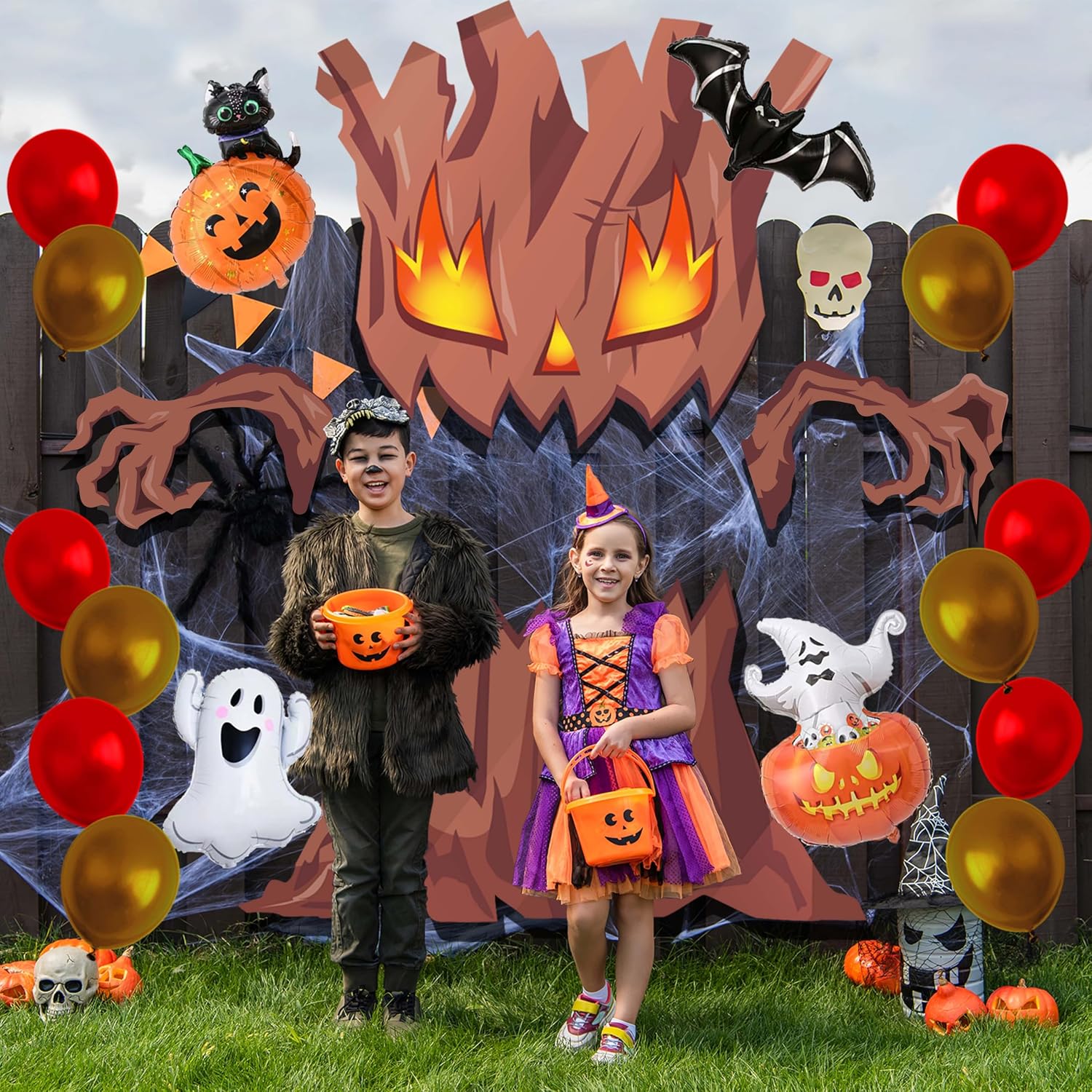 Cinrobiye Halloween Trunk or Treat Car Decorations Kit for Suv,Scary Dead Tree Entryway Archway Car Banner,Garage Door Border Frame Haunted House Outdoor Supplies Decor with Balloons (Tree)