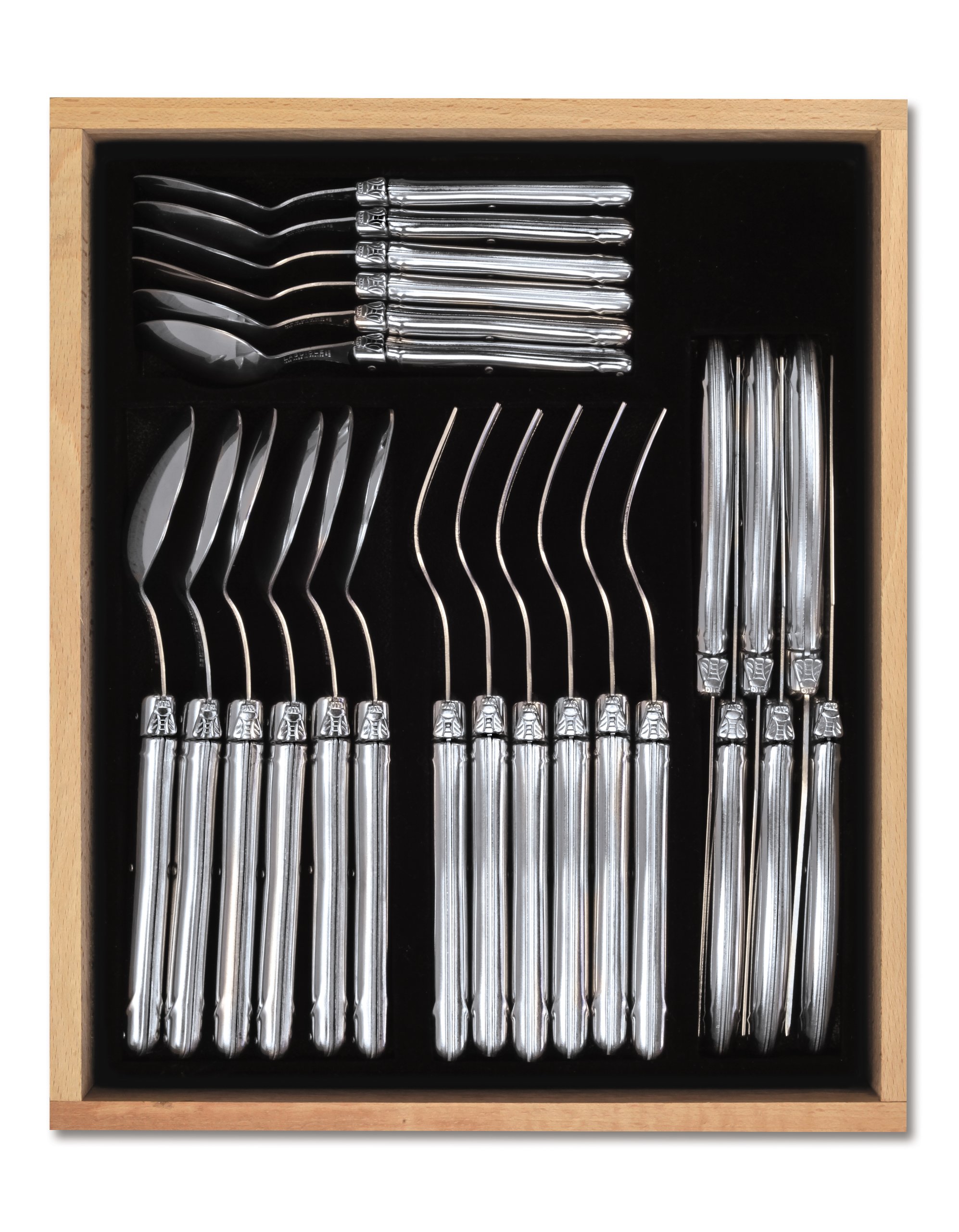 New Laguiole 24pc Cutlery Set in Tray (Stainless Steel)