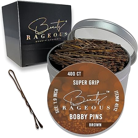 Super Grip Brown Bobby Pins - 400 Ct Approx - Handy Reusable Tin