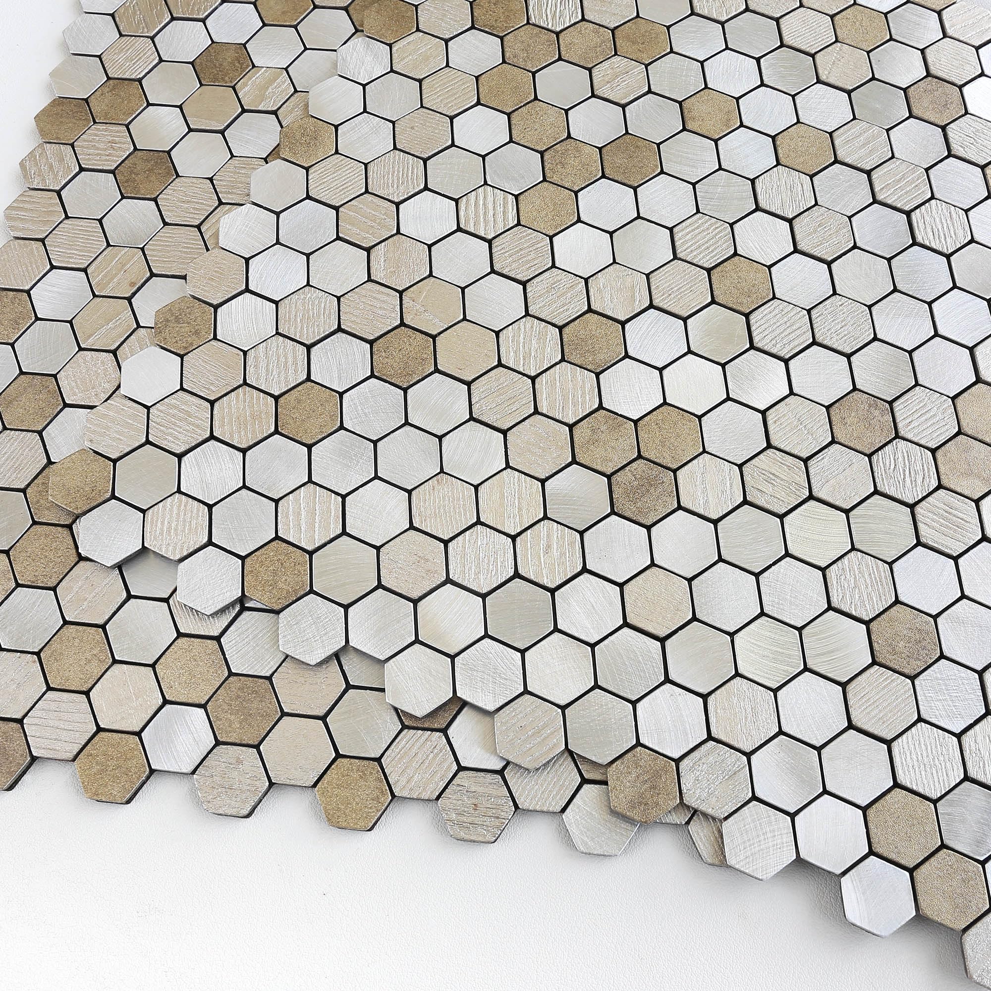 VAOVISmall 3D Stone Effect Hexagon Self Adhesive Wall Tiles,Bathroom Tile Stickers Waterproof Stick on Mosaic Tiles Kitchen Splashback Matte Peel & Stick Backsplash (Beige Sand,5pcs)