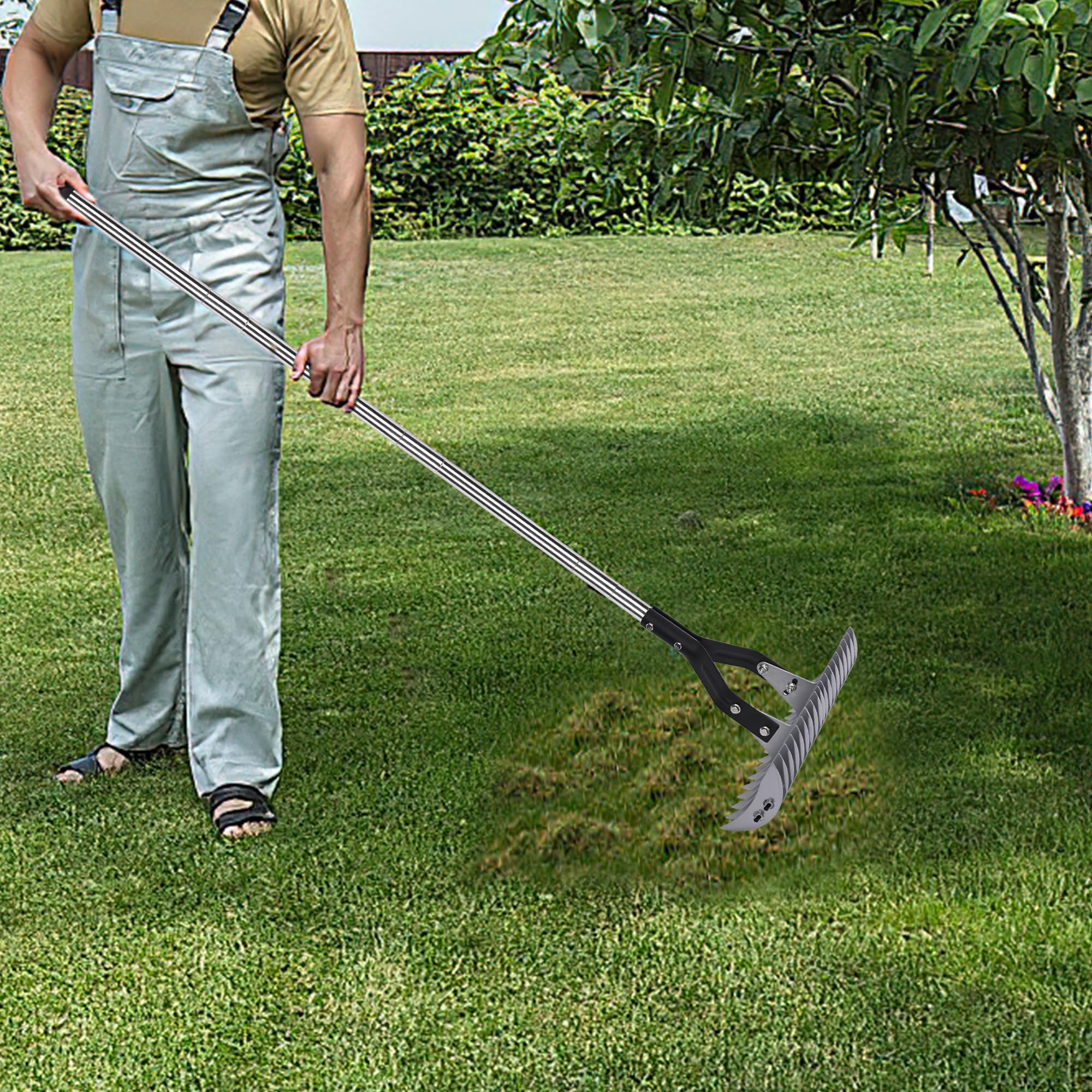 Rastrello Per Paglia Da Giardino - 4 Sezioni Regolabili Fino A 1,6 M, Acciaio Antiruggine - Foto 7